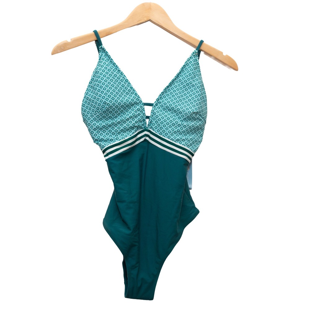 Cupshe One Piece Swimsuit Womens Small Teal Geometric Colorblock No Pads